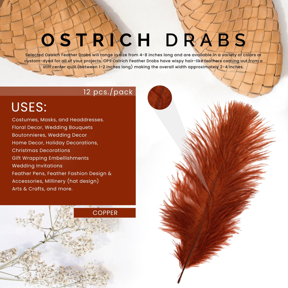Ostrich Feathers 4-8" Drabs - Copper