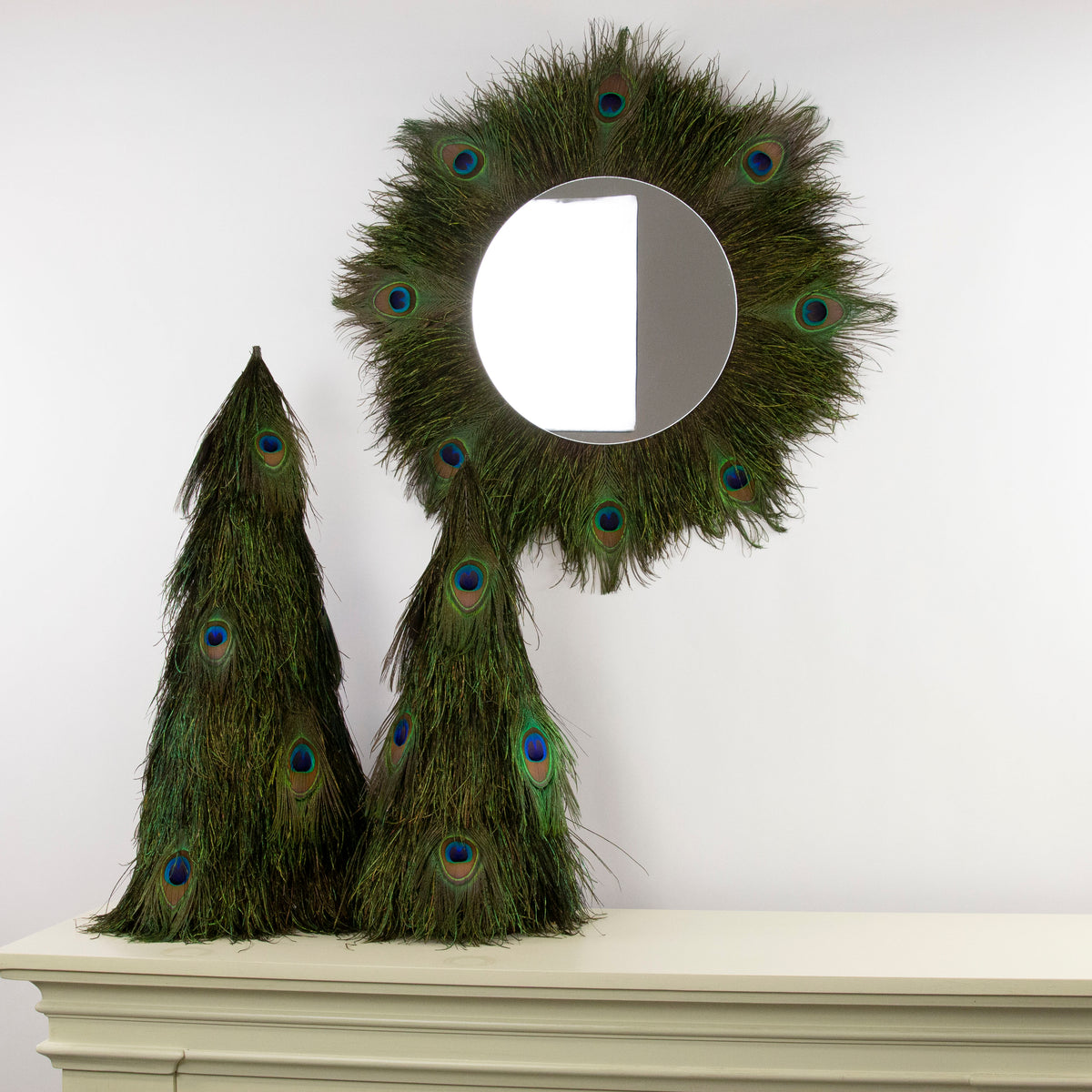 Mirror 12" with Peacock Flue and Eyes, 24” Dia