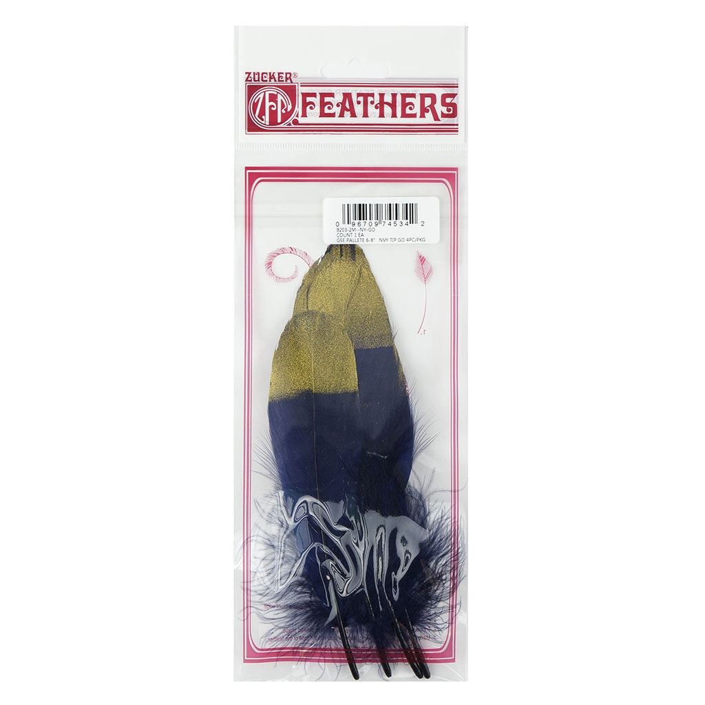 Metallic Tipped Goose Pallet Feather - Navy Blue and Gold