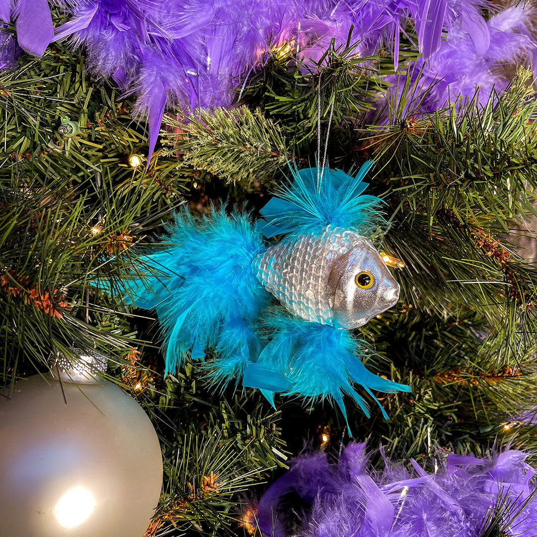 Feather Fish Ornament Silver/Dark Turquoise