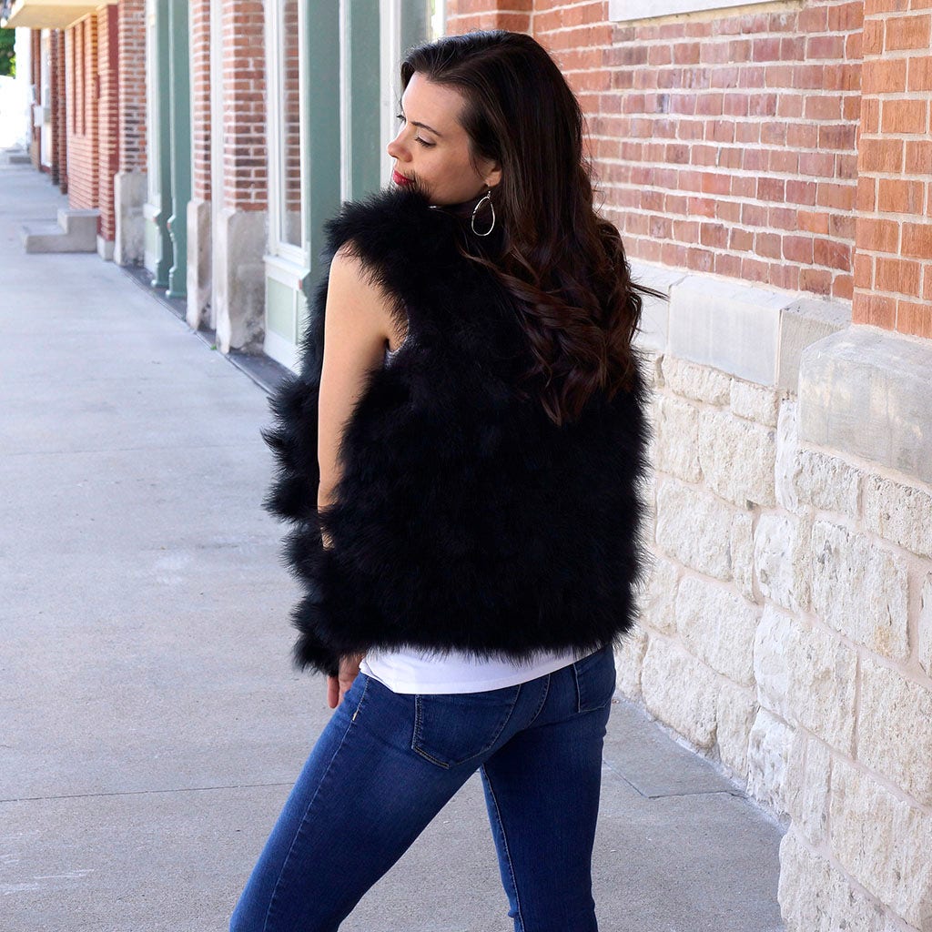 Marabou Layered Feather Vest Large - Black