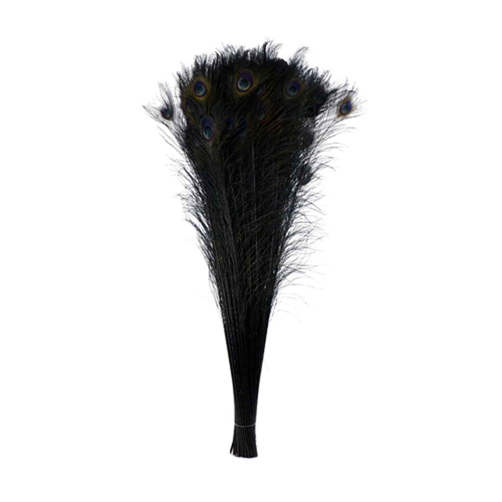 Peacock Tail Eyes Bleached Dyed - 25-40 Inch - 100 PCS - Black