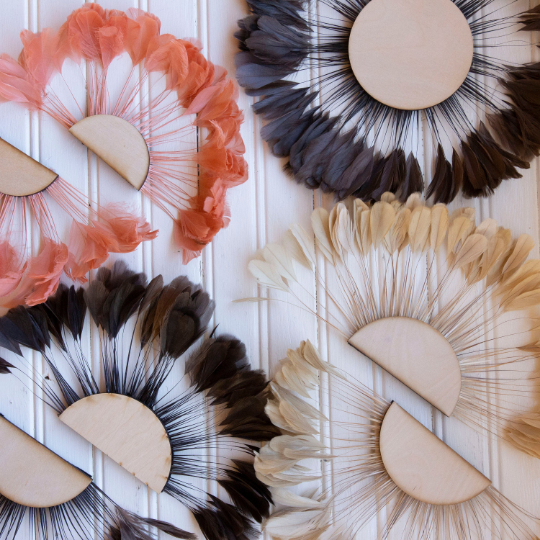 Small half moon Beige Feather Wall Art Set