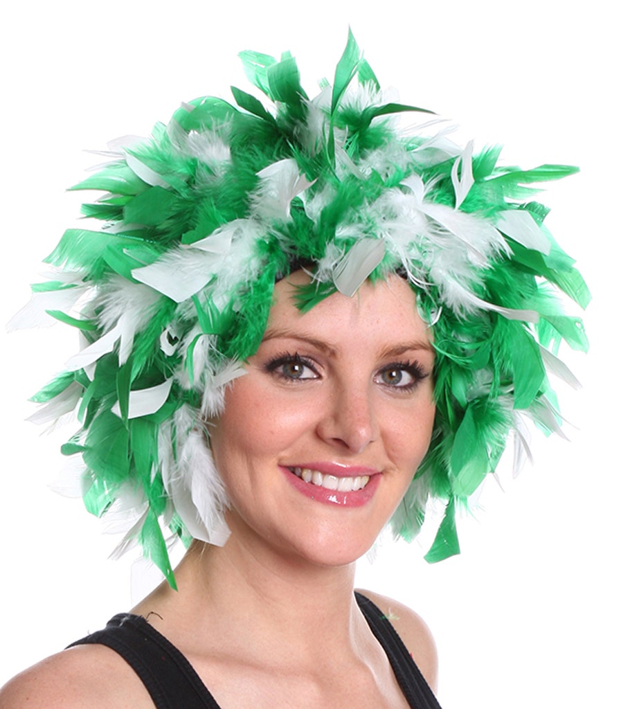 Chandelle Feather Wig - Mixed - Kelly/White