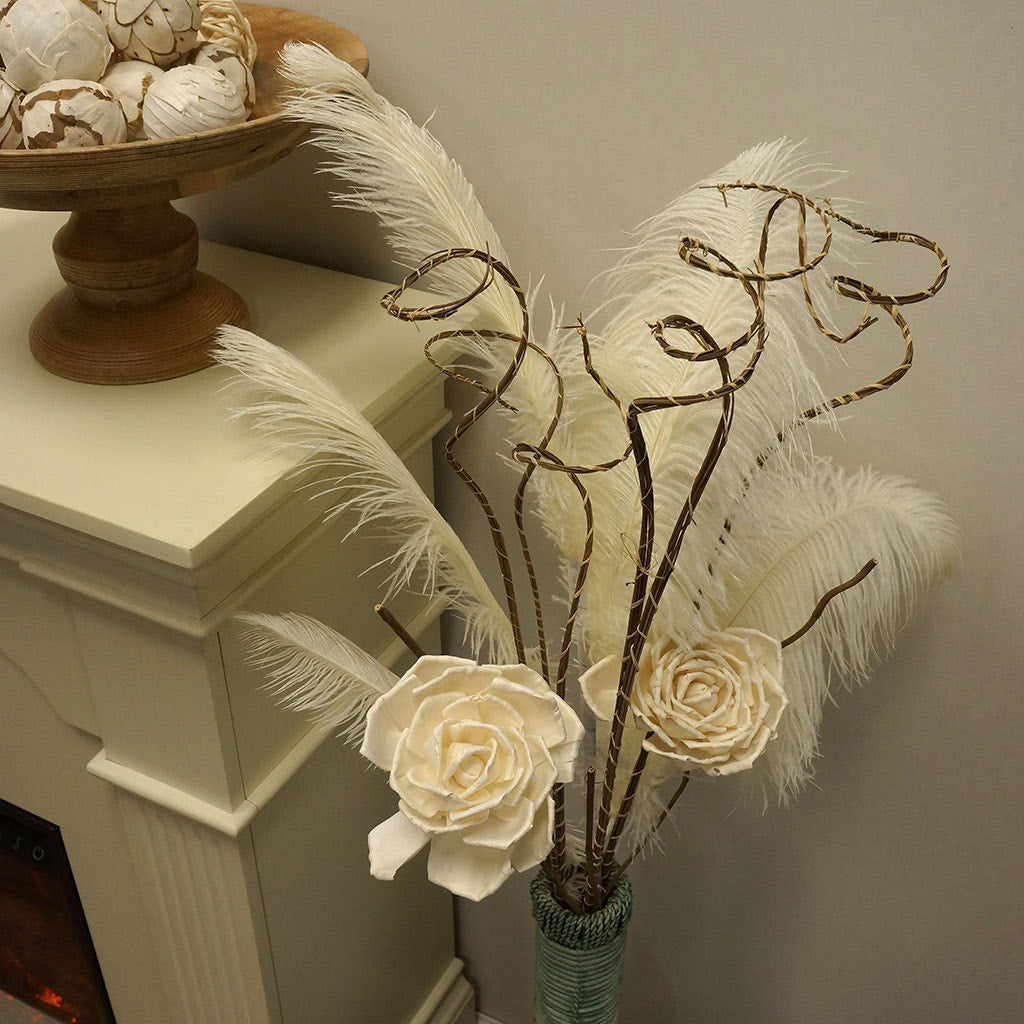 Feather Ostrich Spray on Stem Ivory