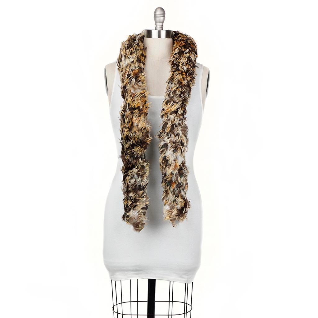 Natural Rooster Feather Boa - Badger 3-4"