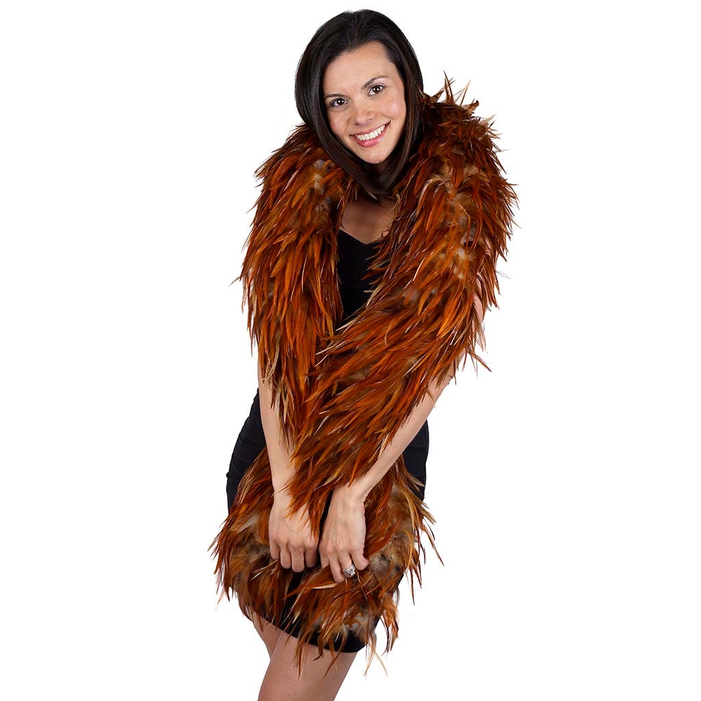 Red Saddle Rooster Feather Boa 7-8" - Natural