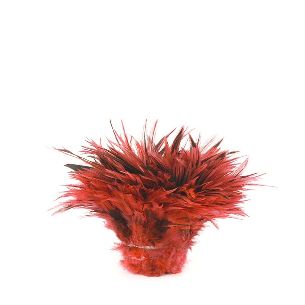 Badger Rooster Saddle Feathers Strung - 1 Yard 4-6" Rooster Feathers - Hot Orange