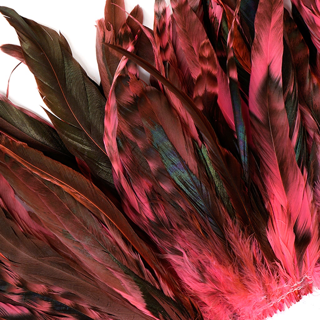 Rooster Coque Tails-Chinchilla - Pink Orient - 7-10" - 1/4 lb (1.25 yards)