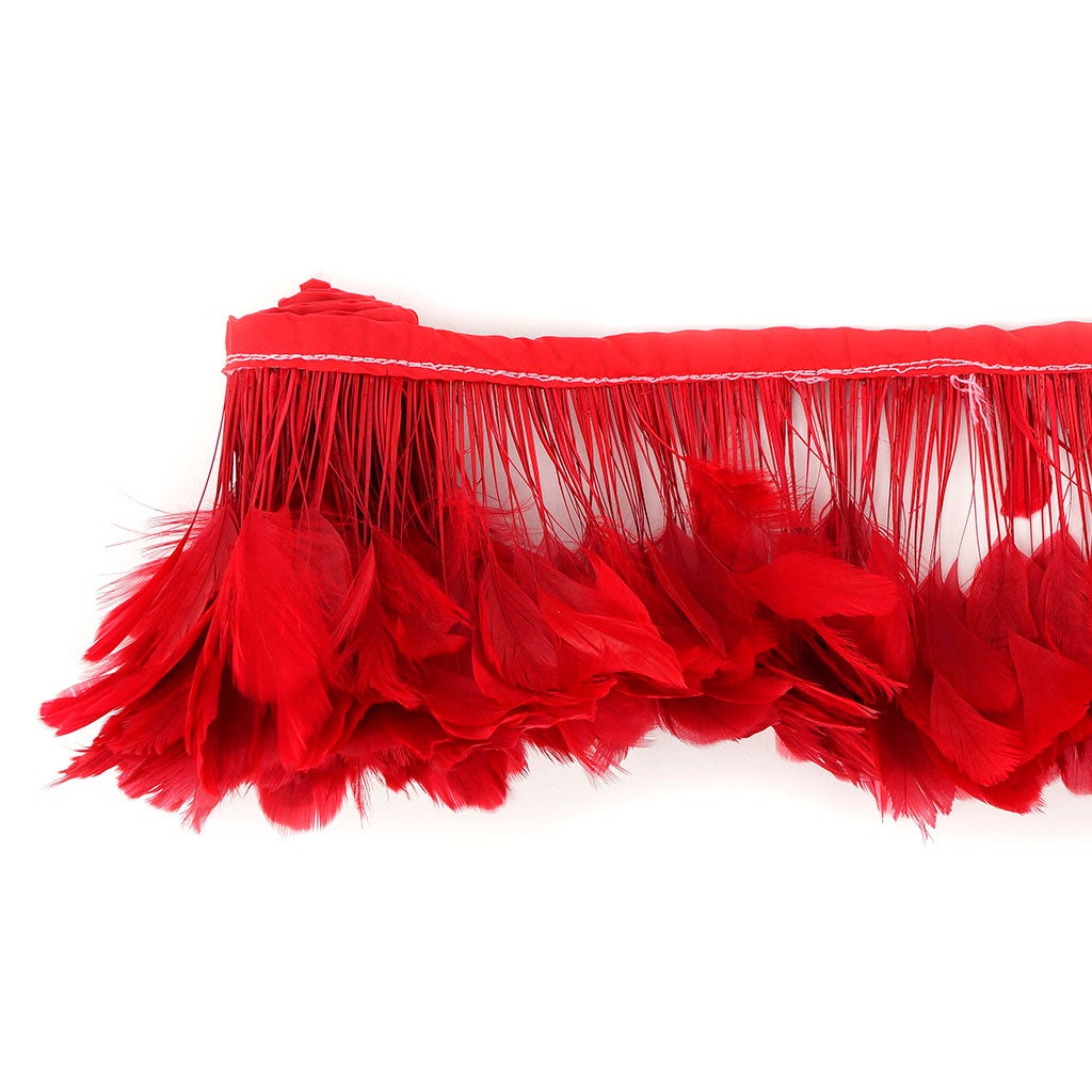 Stripped White-Dyed Coque Fringe - Red