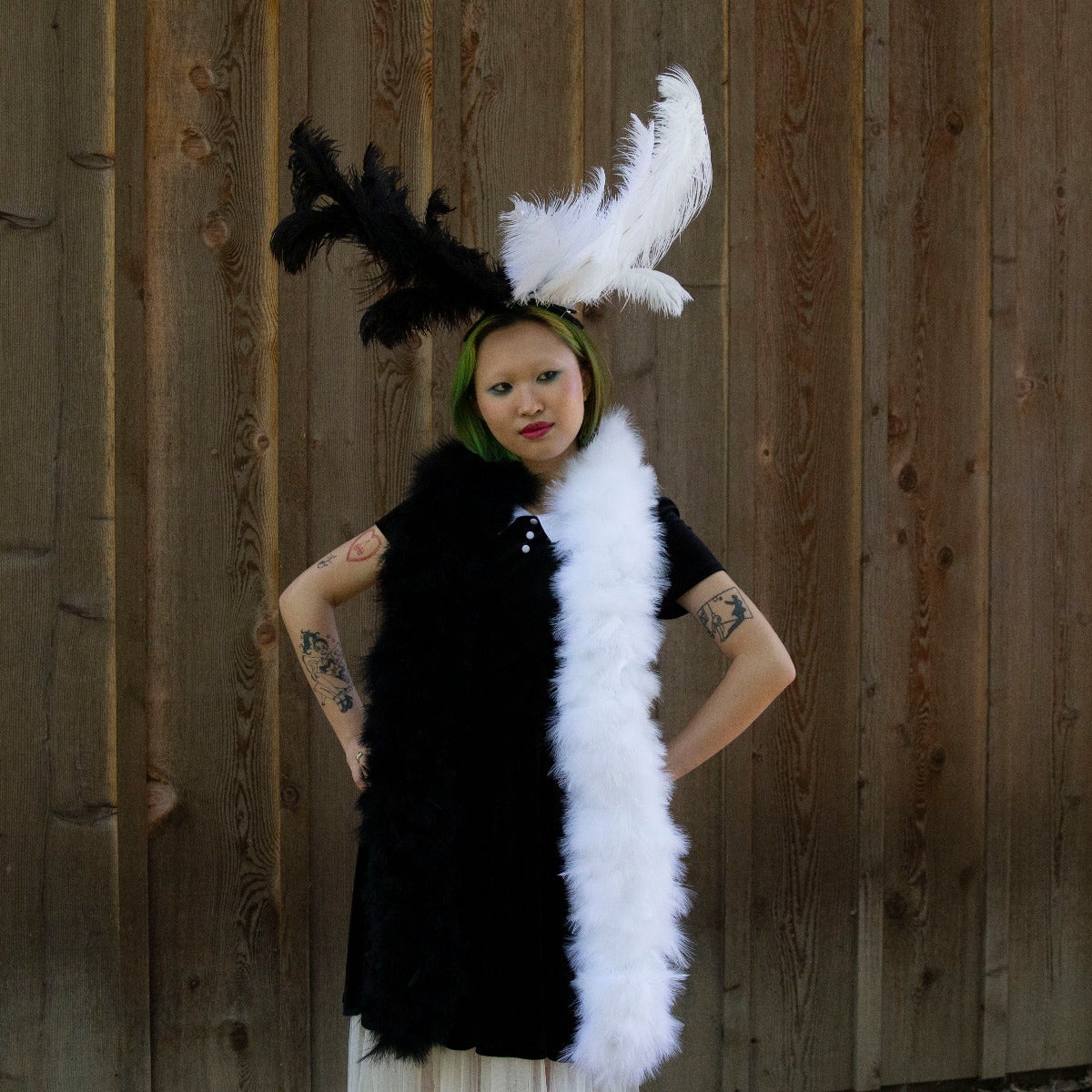 Cruella Inspired Black and White Boa