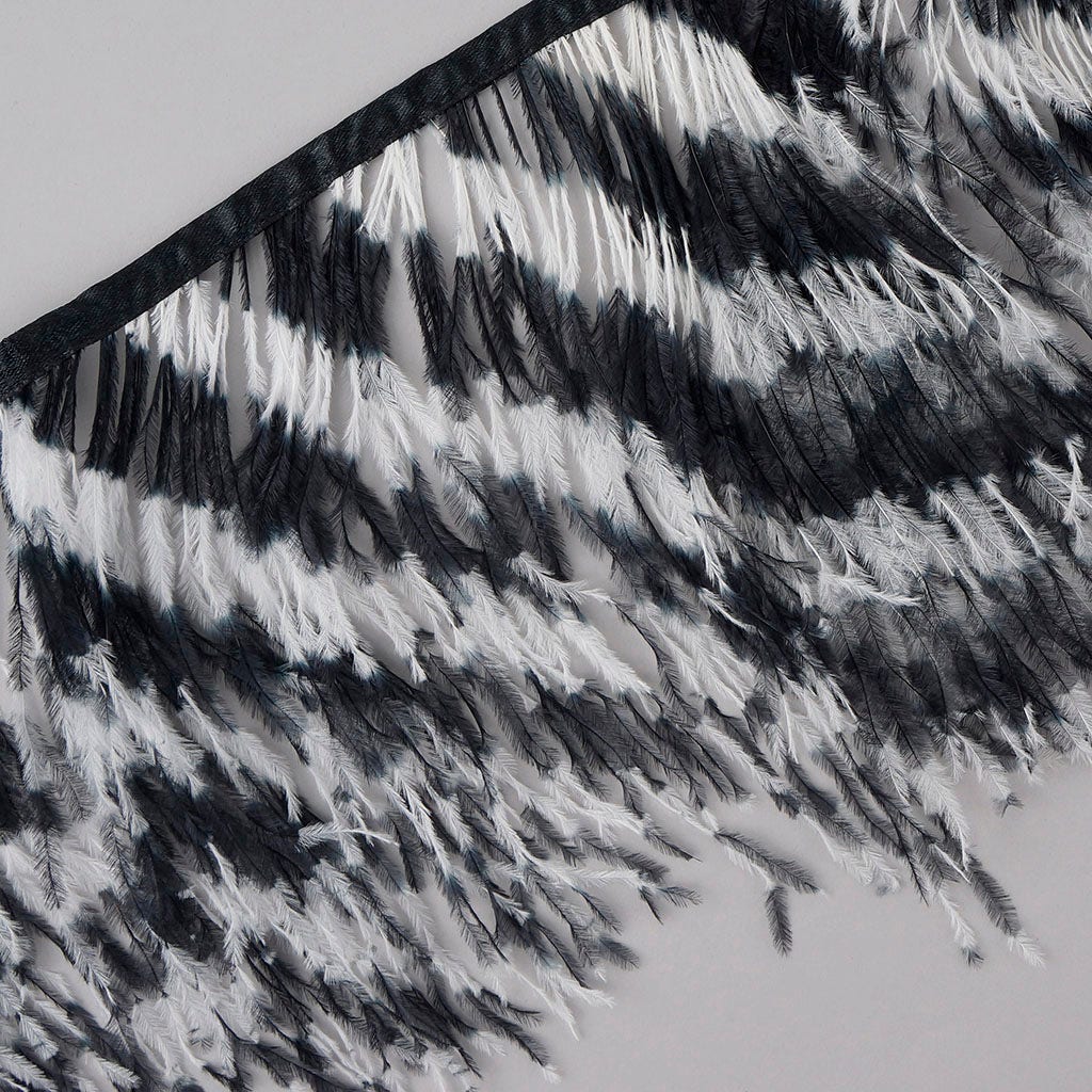 Stenciled Ostrich Fringe 1PLY - White/Black