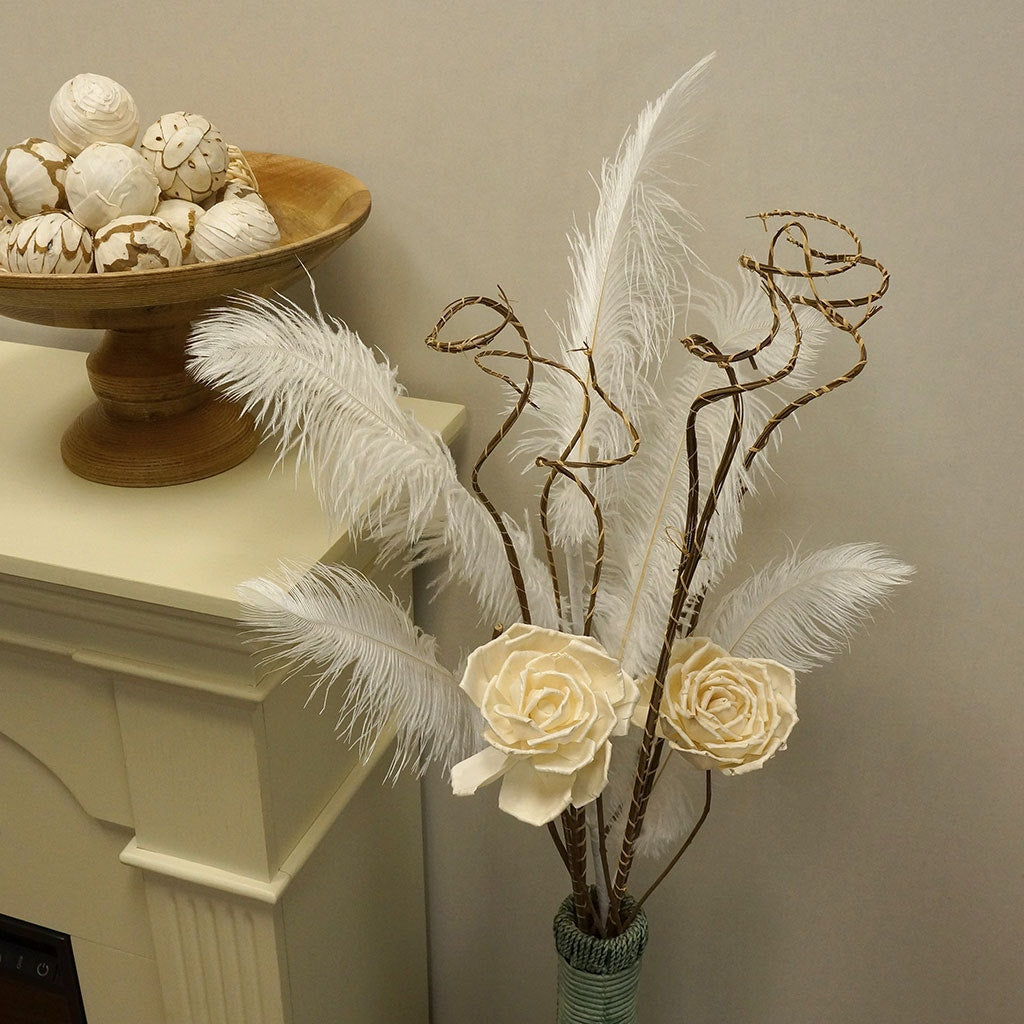 Feather Ostrich Spray on Stem White
