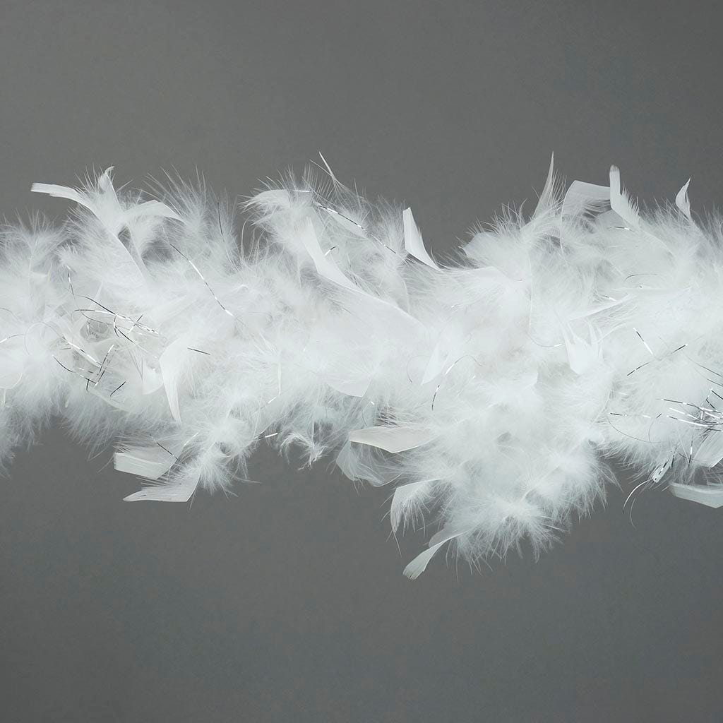 Chandelle Feather Boa - Lightweight - White with Silver Lurex