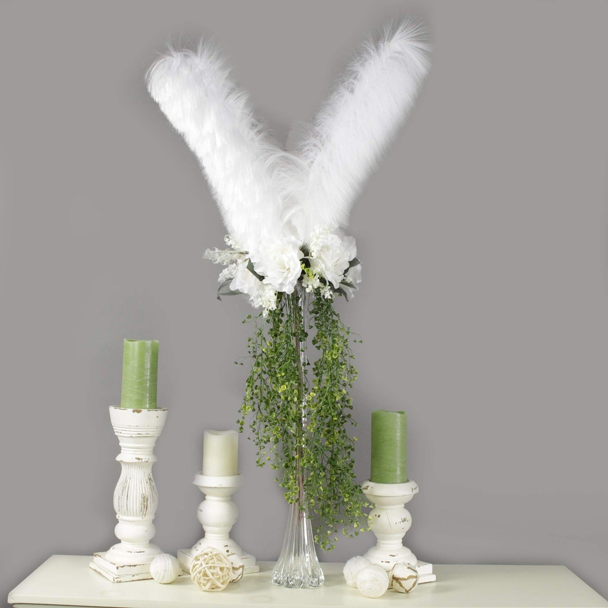 1 Piece Faux Ostrich Stem 40-42" - White
