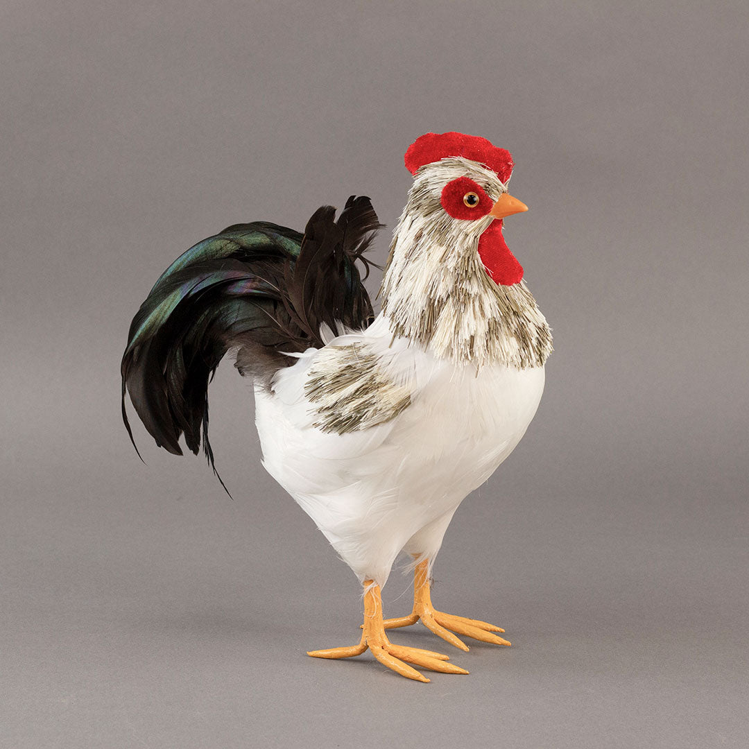 Natural White and Gray Rooster Farmhouse Decor
