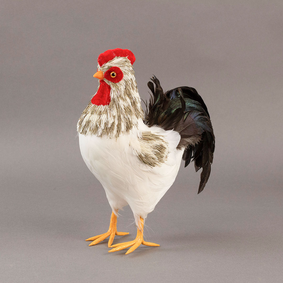 Natural White and Gray Rooster Farmhouse Decor