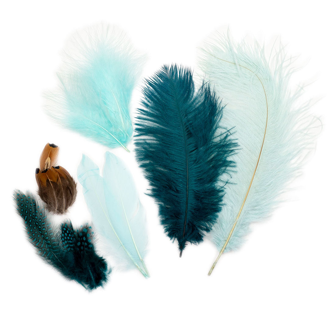 Ostrich/Goose Feather Kit Assorted 2-9 inch --Teal