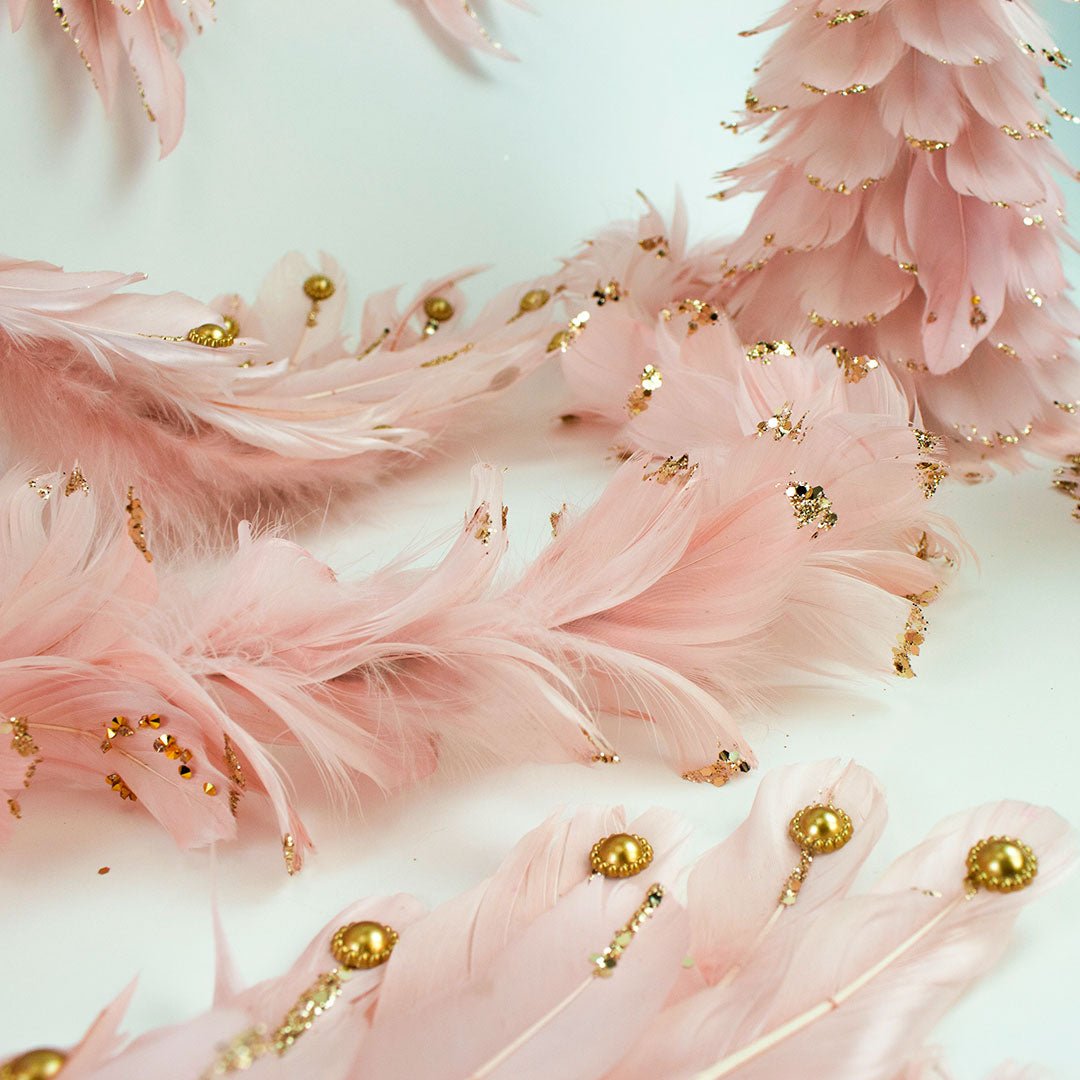 Feathered Pink Christmas Garland