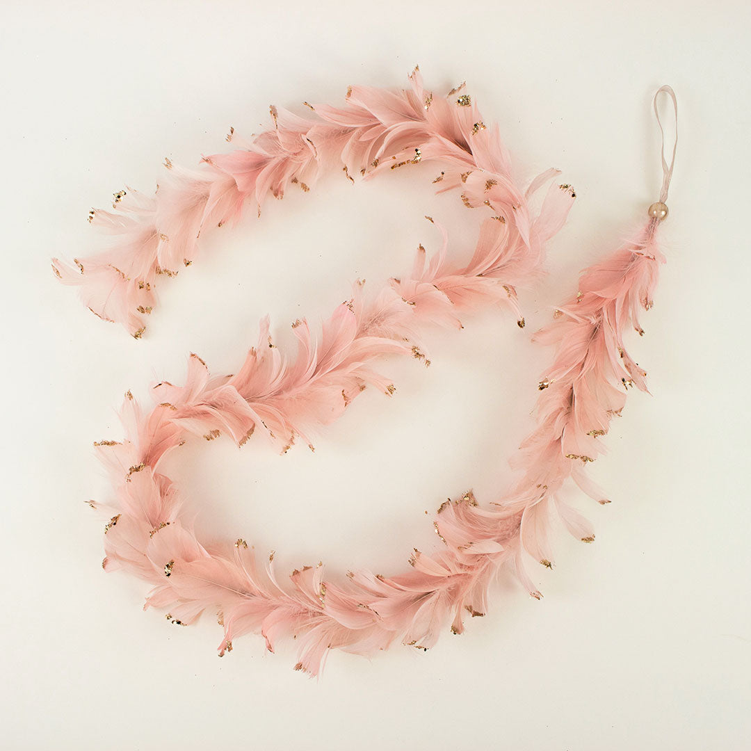 Feathered Pink Christmas Garland