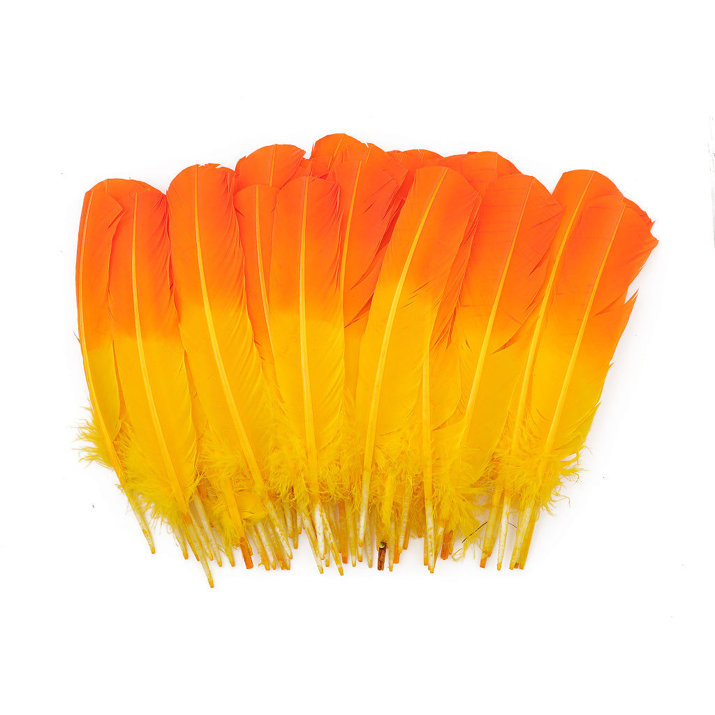 Ombre Turkey Quill 10-12" Right Wing Tip Silver .25 lb - Pink Orient-Orange