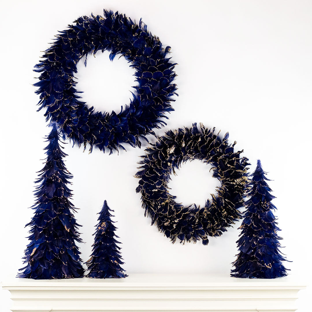 Feathered Navy Blue Christmas Tree
