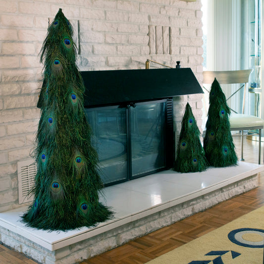 Peacock Flue 24" Tree w/Peacock Eyes ON WOOD Frame