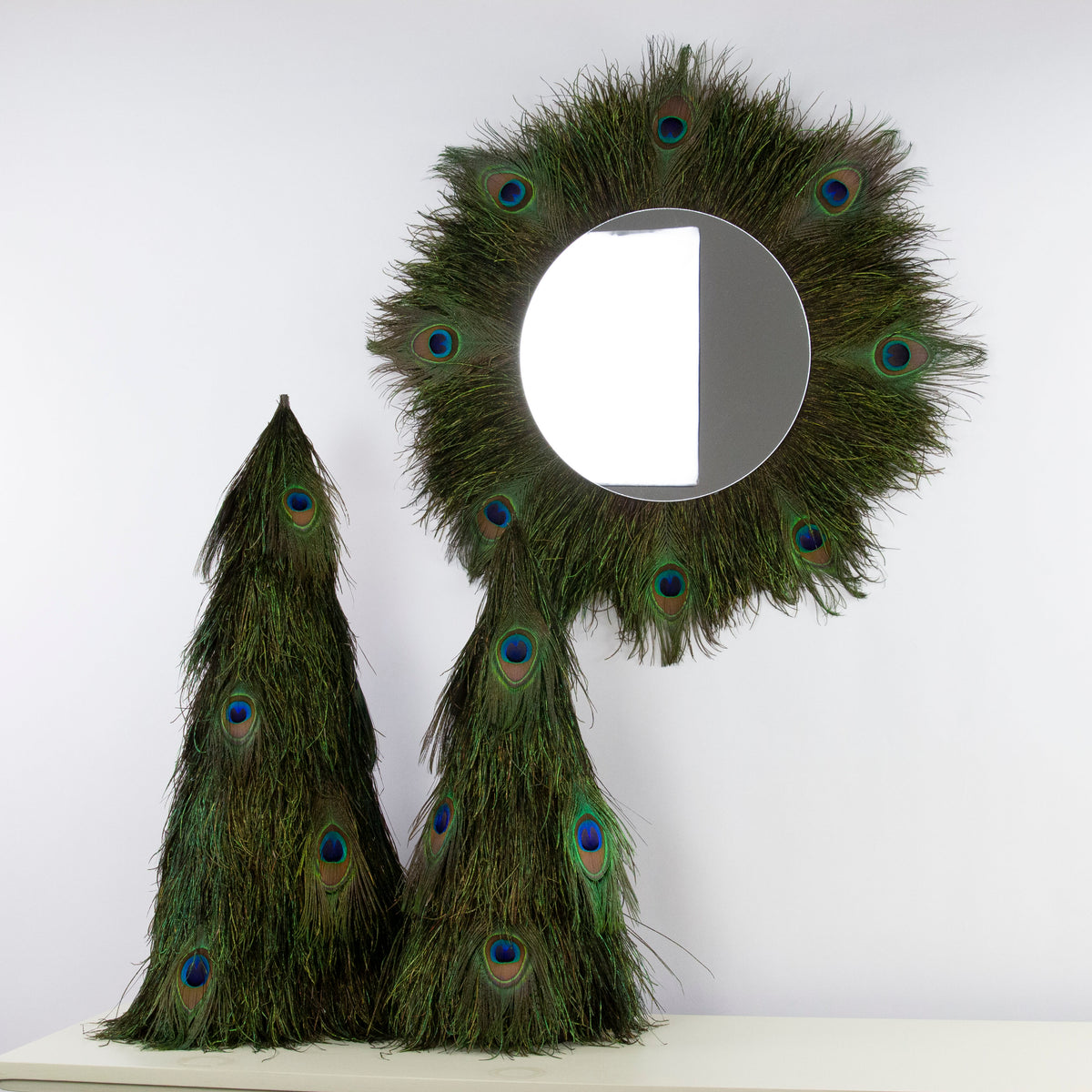 Peacock Flue 24" Tree w/Peacock Eyes ON WOOD Frame