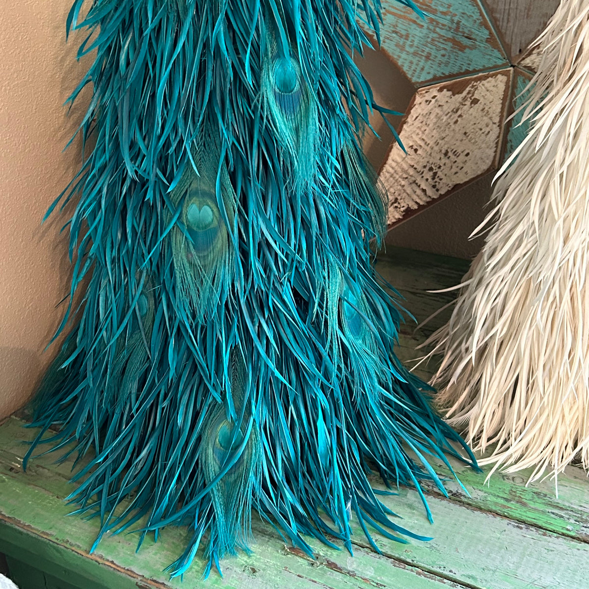 Goose Biot Tree 24" w/Bleach Peacock Eye Dk Aqua - On Wood Frame