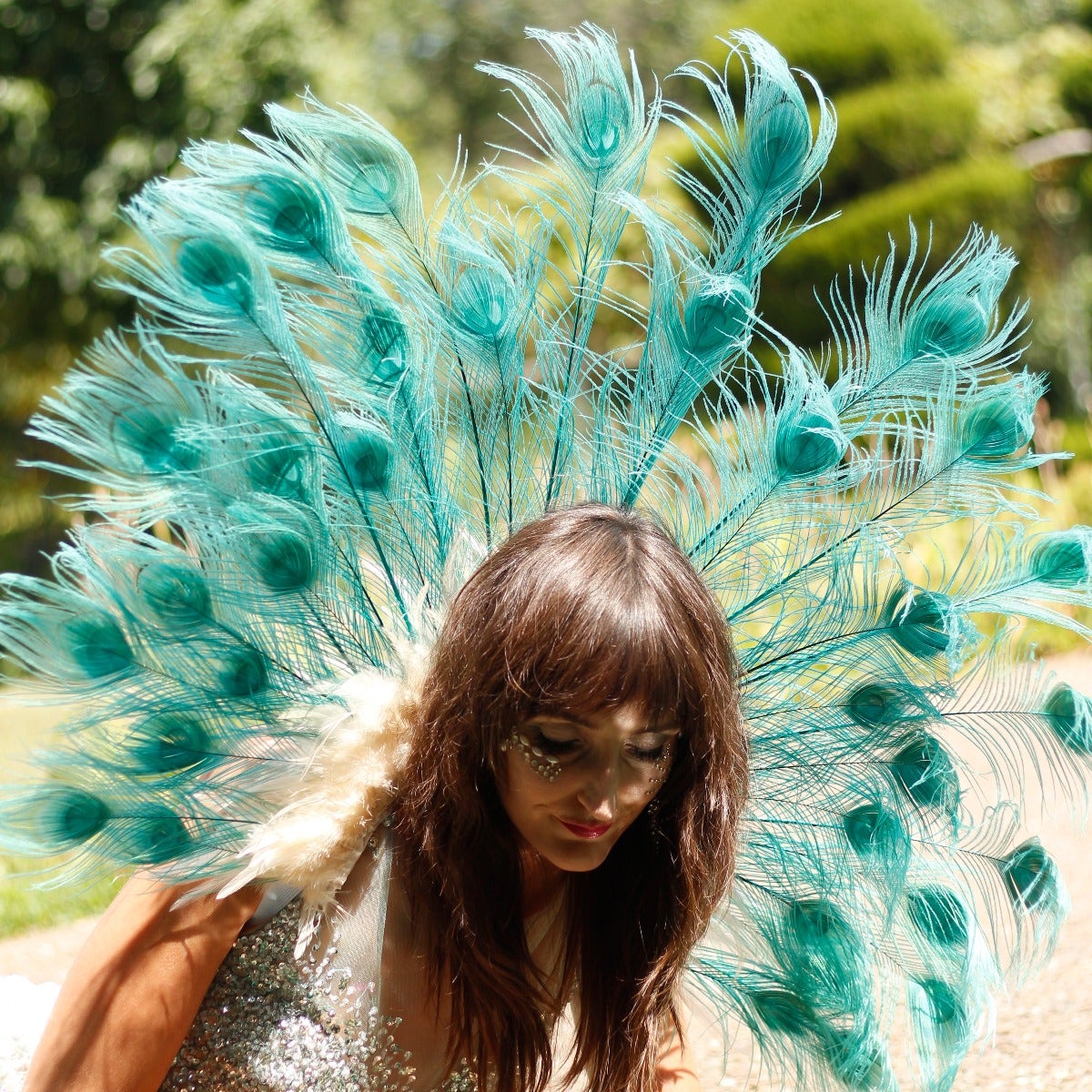 Majestic Peacock Collar - Aqua and Ivory