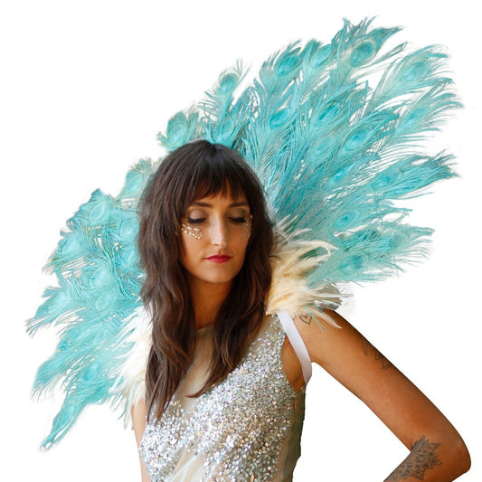 Majestic Peacock Collar - Aqua and Ivory