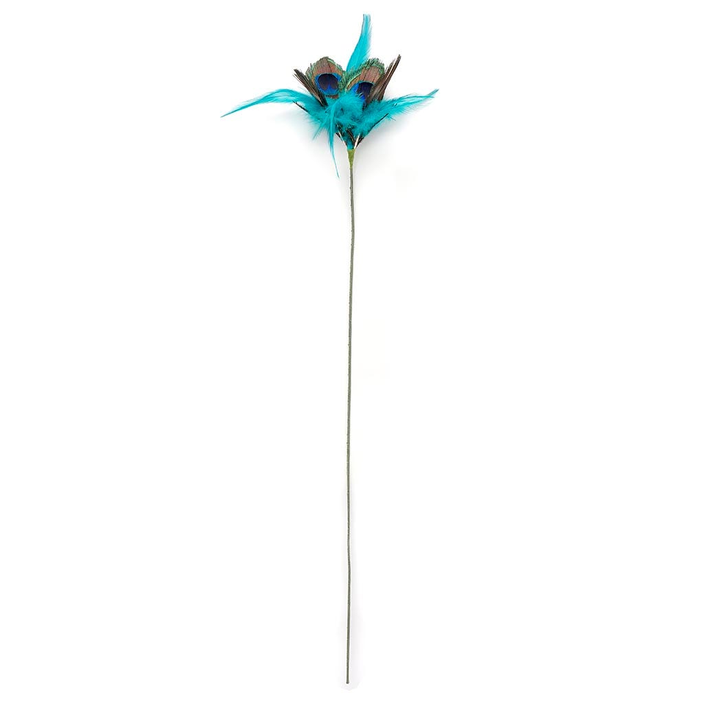 Feather Floral Stem - Peacock- Hackle Natural/Dark Aqua