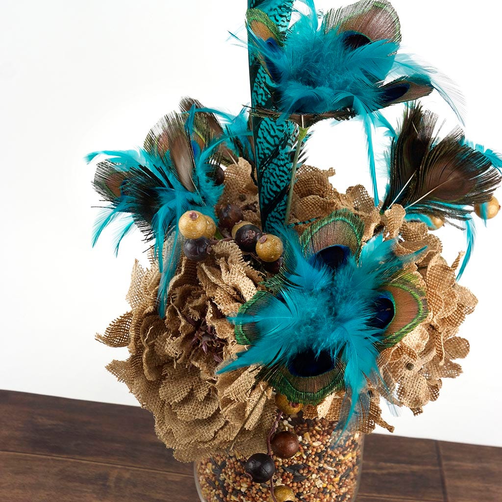 Feather Floral Stem - Peacock- Hackle Natural/Dark Aqua