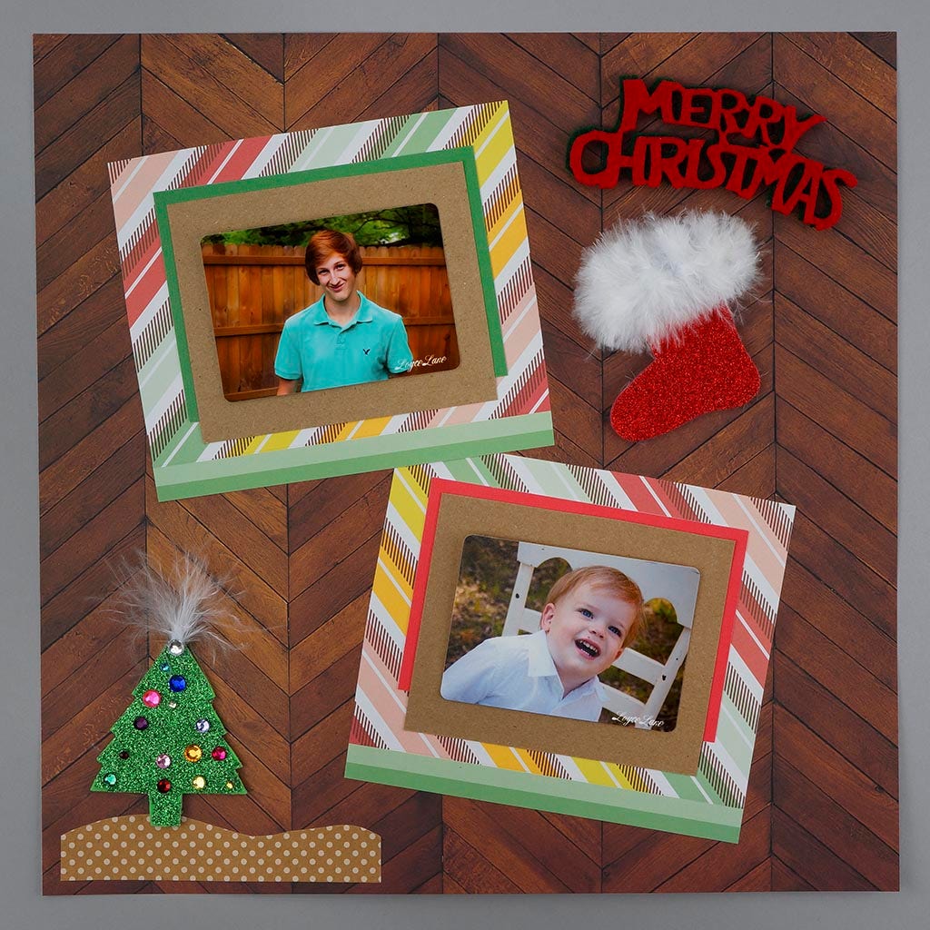 Glitter Tree & Boot Stickers w/Marabou 2 pc - K/R/W