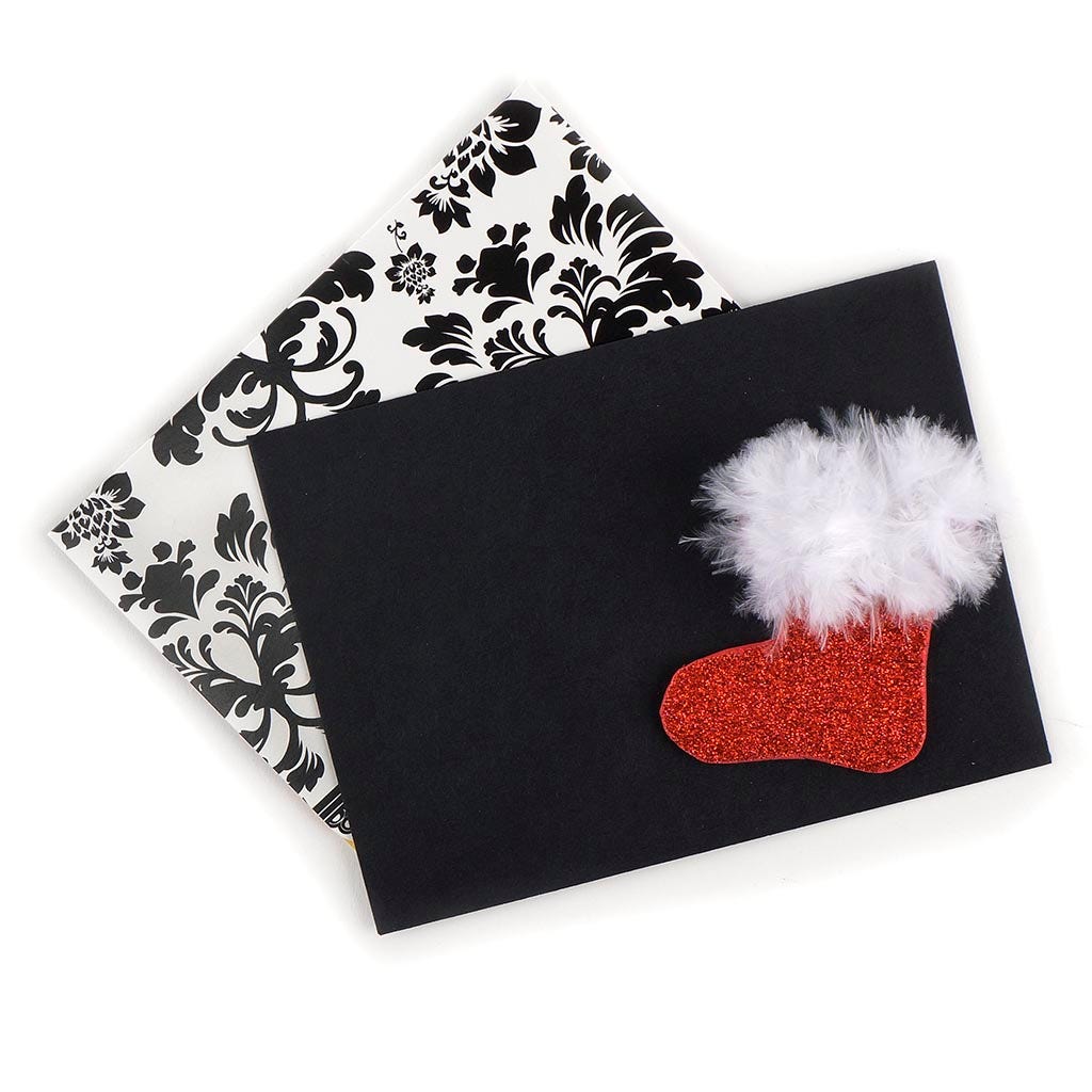 Glitter Tree & Boot Stickers w/Marabou 2 pc - K/R/W