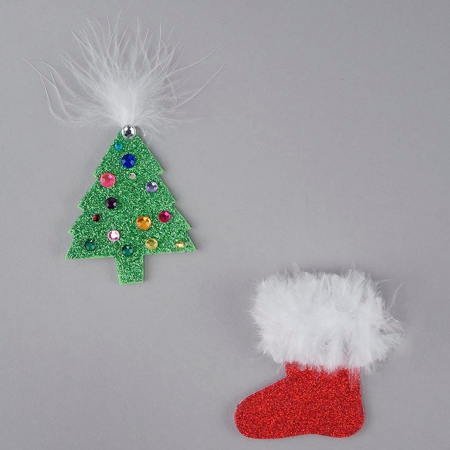 Glitter Tree & Boot Stickers w/Marabou 2 pc - K/R/W