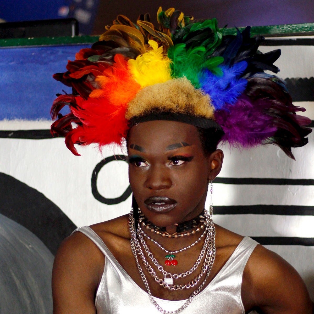 Rainbow Feather Mohawk with Black Tips