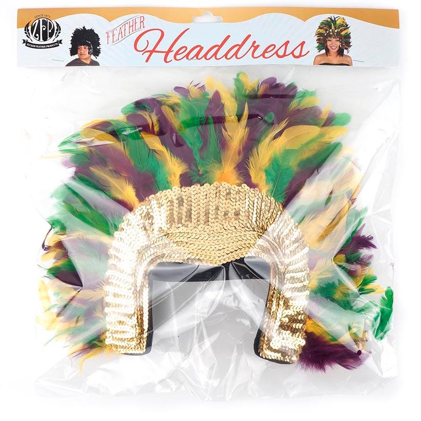 Coque Feather Headdress Multi w/Sequins - Mardigras