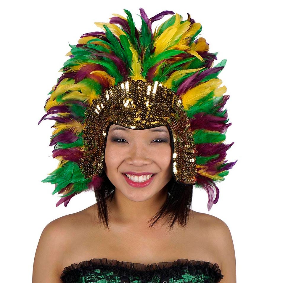 Coque Feather Headdress Multi w/Sequins - Mardigras