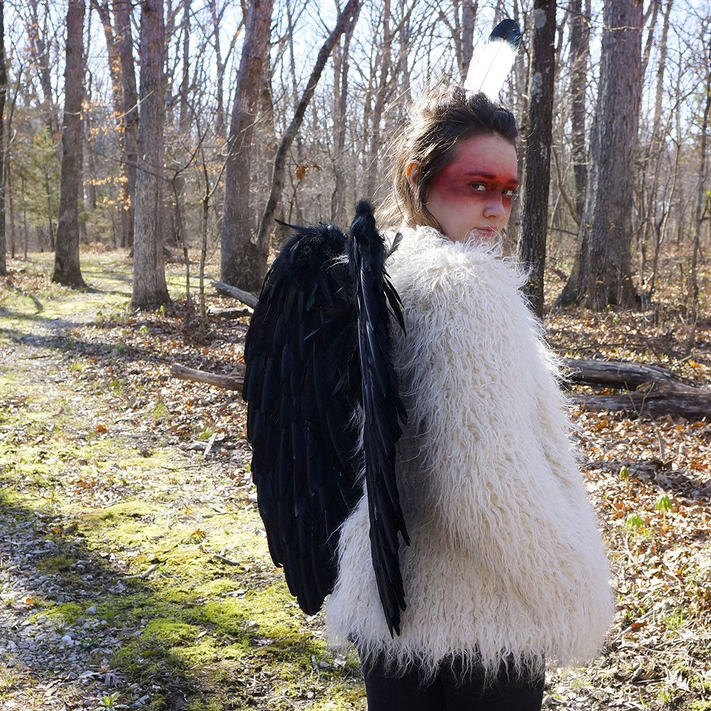 Large Black Angel Costume Wings - Dark Fairy Halloween Cosplay Feather Wing
