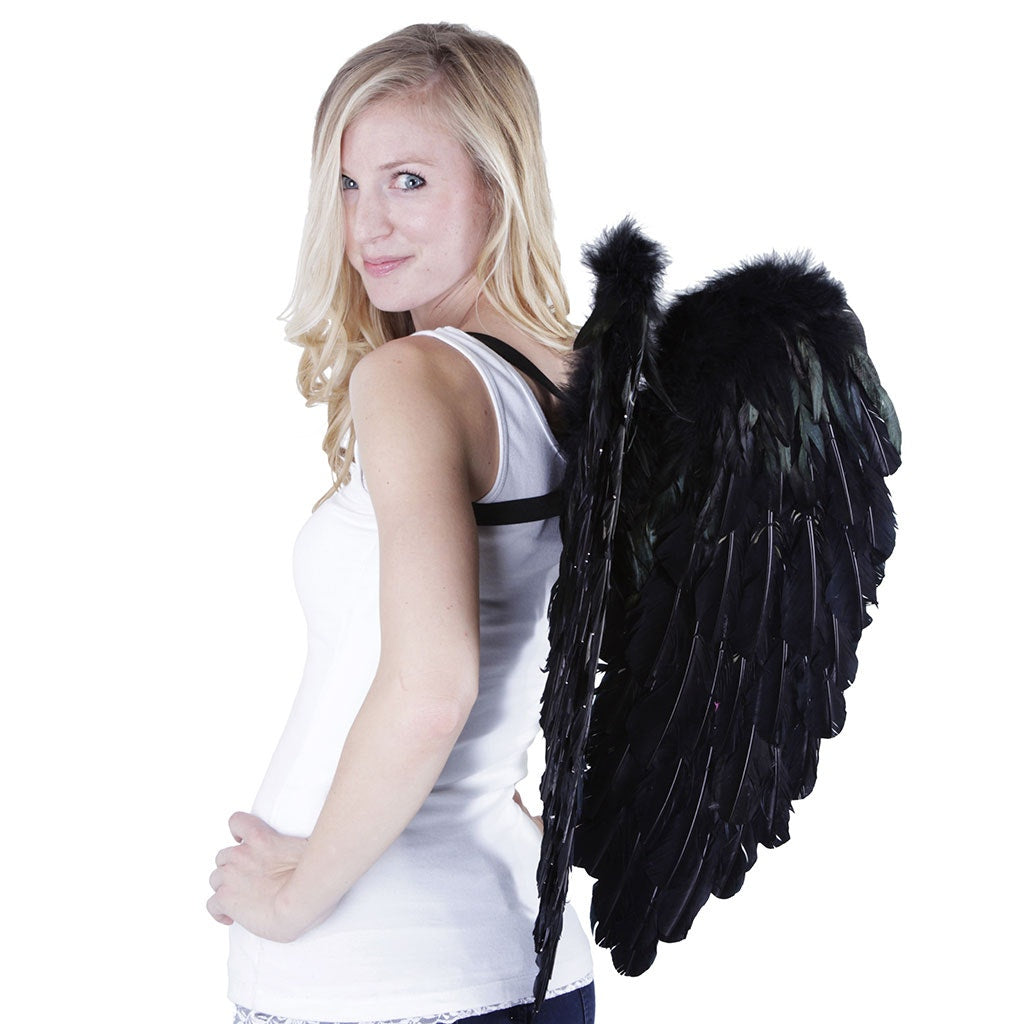 Large Black Angel Costume Wings - Dark Fairy Halloween Cosplay Feather Wing
