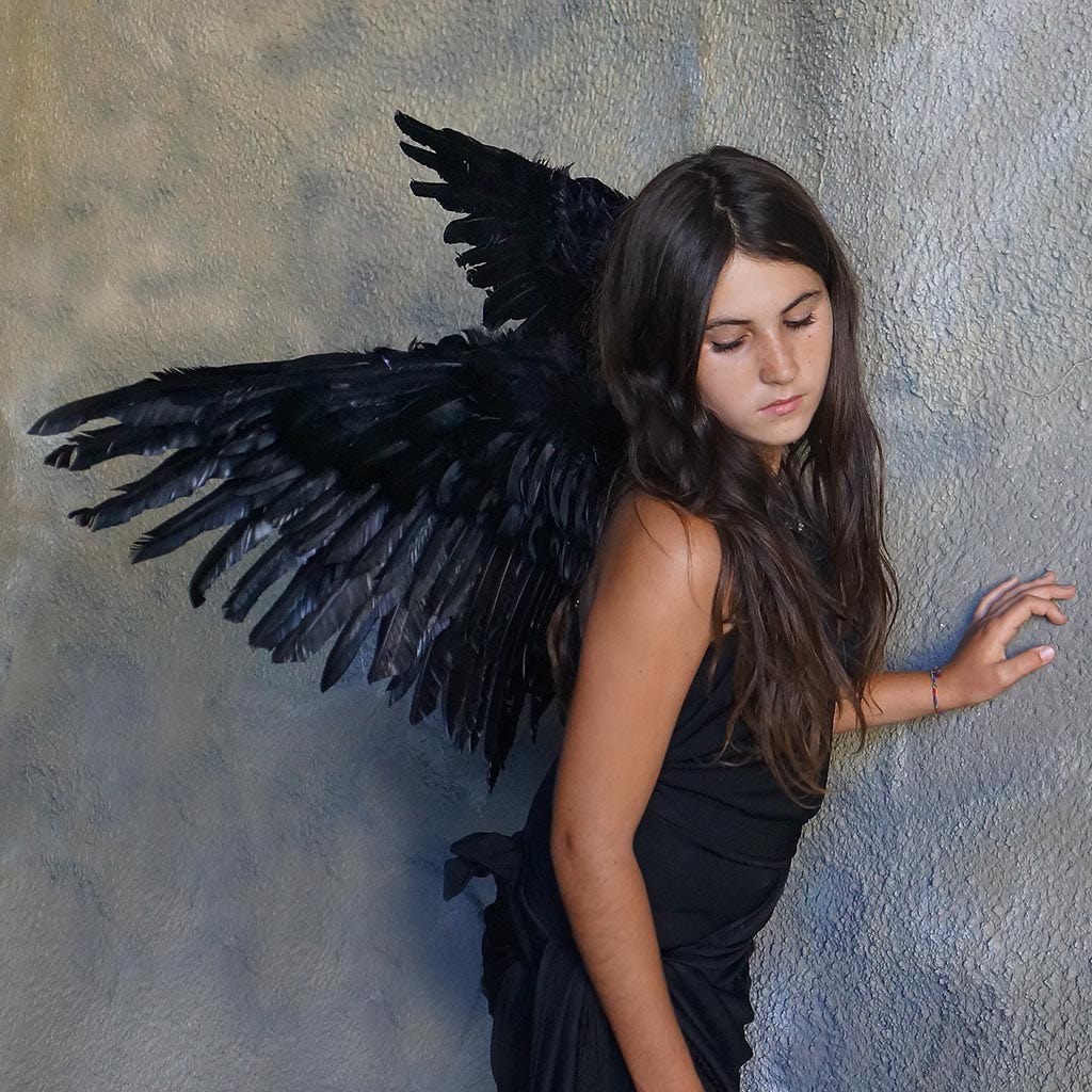 Adult Mockingbird Large Wings Costume - Black Angel Fairy Cosplay Halloween Crow Feather Wing