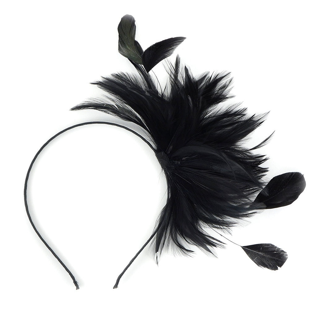 Feather Headband w/Rooster Hackle/Stripped Coque Black