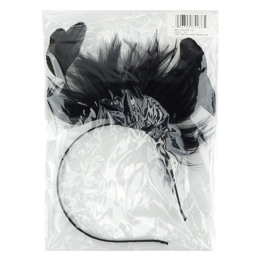 Feather Headband w/Rooster Hackle/Stripped Coque Black