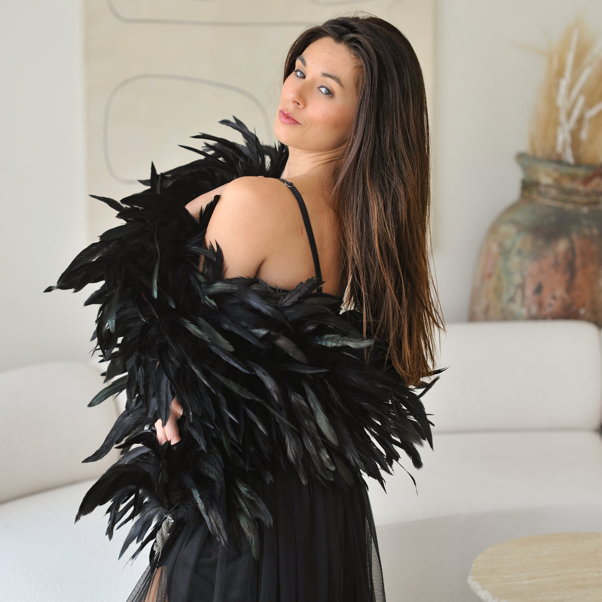 Deluxe Black Coque Tail Feather Boa