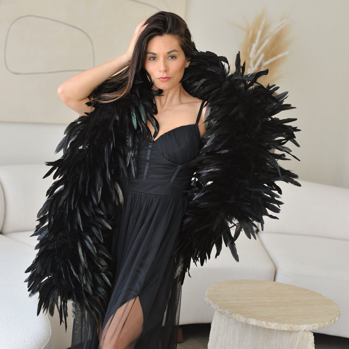 Deluxe Black Coque Tail Feather Boa
