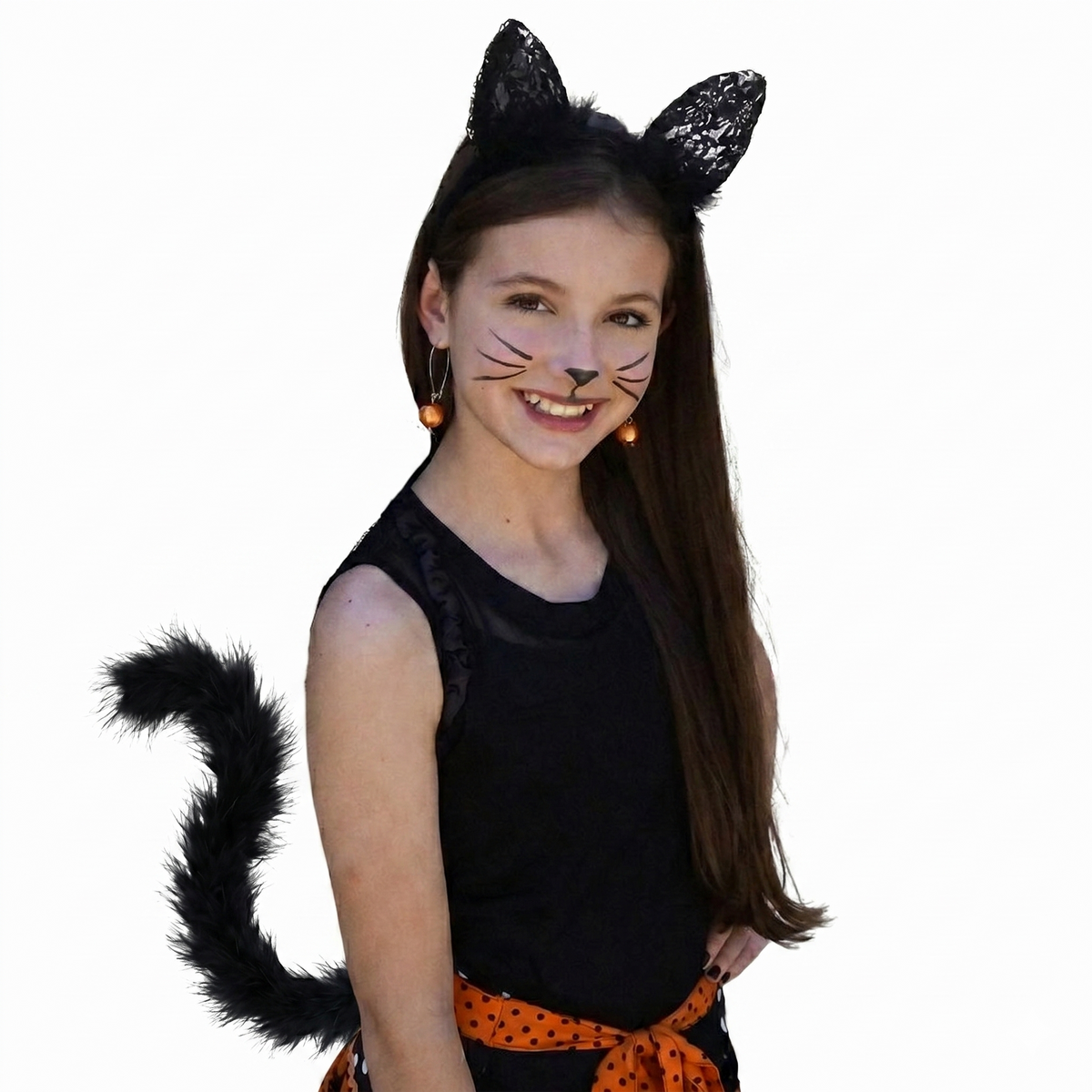 Feather and Lace Cat Ears Headband - Black