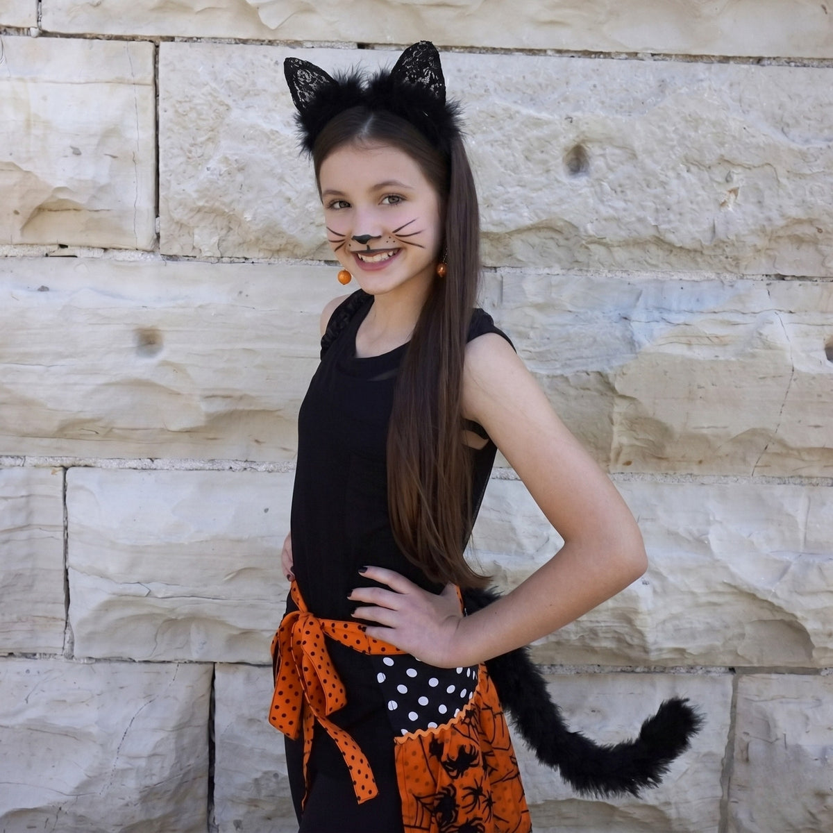 Feather and Lace Cat Ears Headband - Black