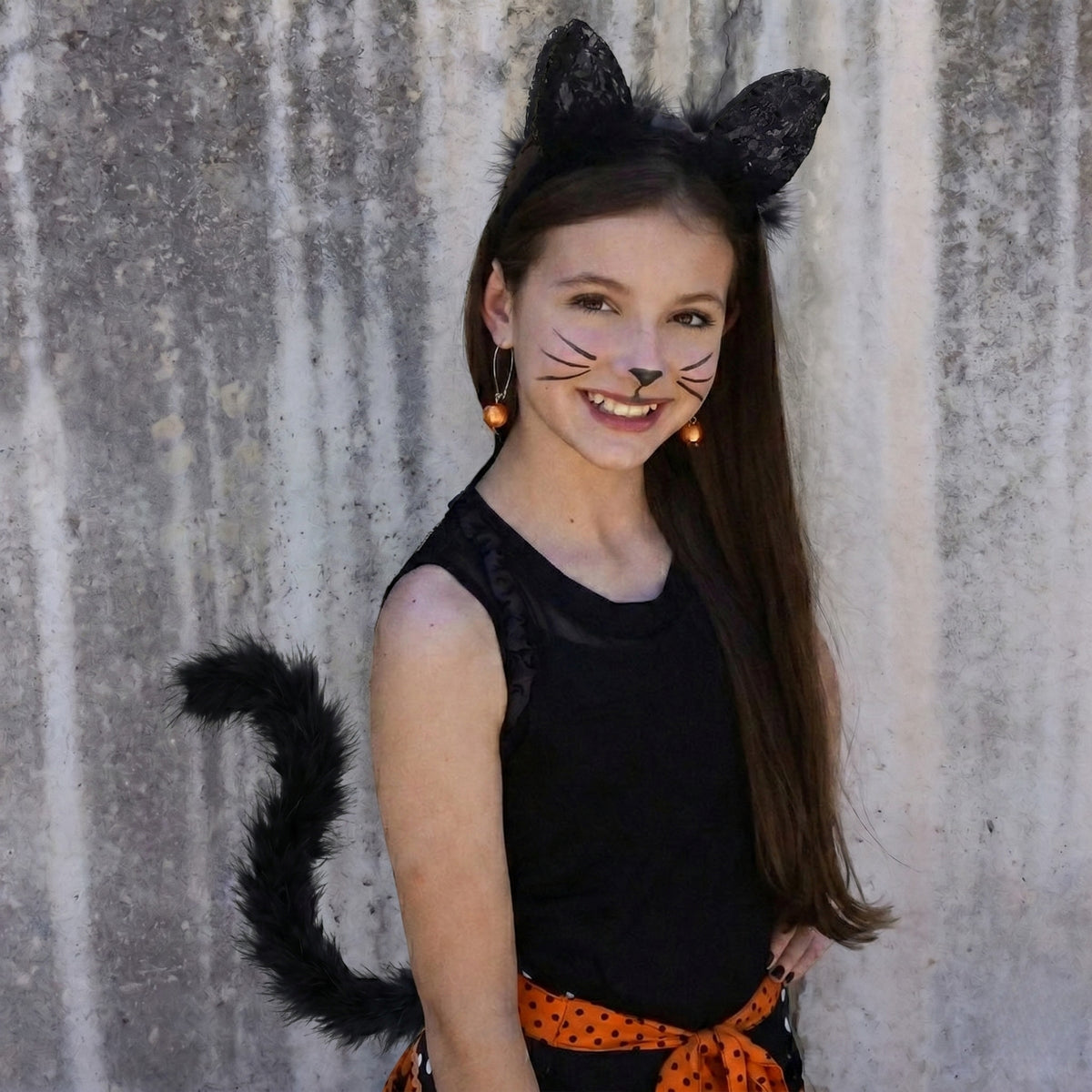 Feather and Lace Cat Ears Headband - Black
