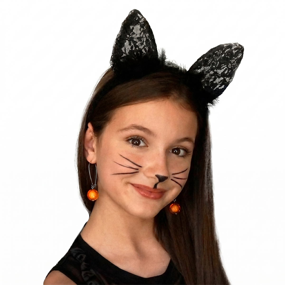 Feather and Lace Cat Ears Headband - Black